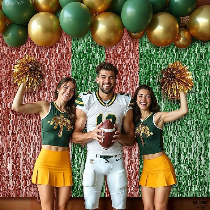 KatchOn, XtraLarge Wave Green and Brown Fringe Football Backdrop - 3.5x6.5 Feet, Pack of 2 | Football Party Decorations, Birthday Party Decorations, Safari Decorations, Jungle Party Decorations