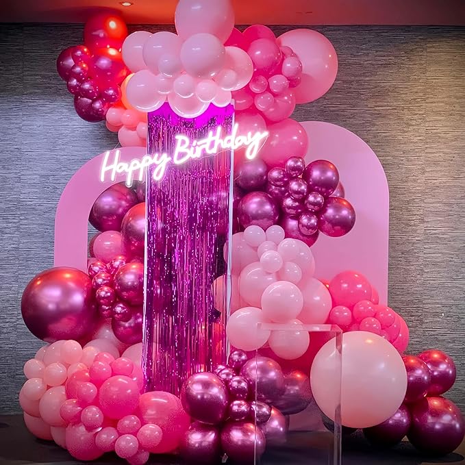Pink Balloons, 12 Inch Metallic Hot Pink Chrome Magenta Heart Balloons Birthday Party Decorations, Baby Confetti Balloon for Valentines Day Girls Happy Birthday Decoration Princess Party