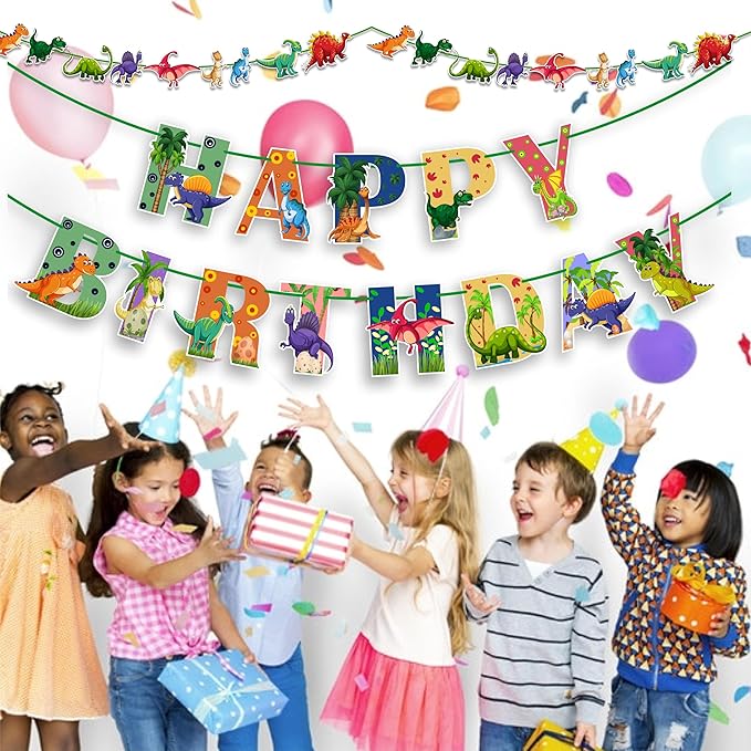 Dinosar Theme Birthday Party Supplies - Decoration Set for Home Celebration, Dinosaur Party Décor Kit with Banner, Cake Topper, Cupcake Toppers and Table Decorations for Event Setup