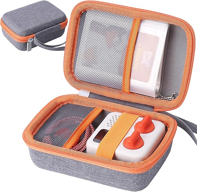 co2CREA Hard Case for Yoto Mini Kids Audio Music Player & Radio, Grey Case + Orange Zipper, Holds Up to 36 Yoto Cards