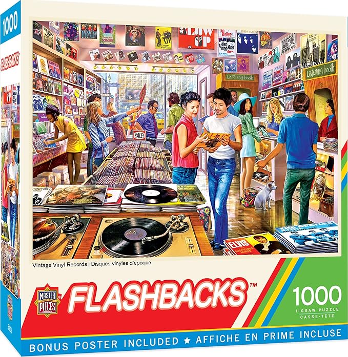 MasterPieces - 1000 Piece Jigsaw Puzzle, Vintage Vinyl Records, Fun for Adults, Family, Kids, Non-Glare Finish, 19.25" x 26.75"