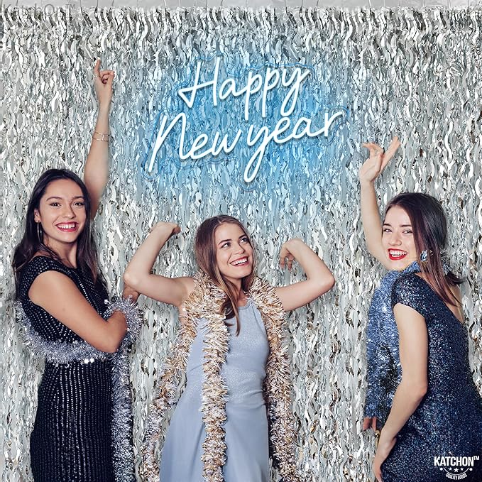 KatchOn, XtraLarge Wavy Silver Backdrop Curtain - Pack of 2 | Silver Streamers Backdrop for Disco Party Decorations | Fringe Curtains for New Years Decorations 2026 | Birthday, Engagement Decoration