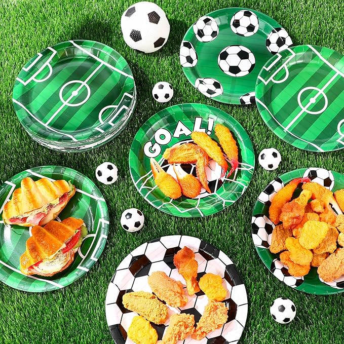 60 Pcs Soccer Paper Plates Party Supplies 9 Inch Soccer Birthday Disposable Plates for Kids Boys Adults Game Day Birthday Party Decorations