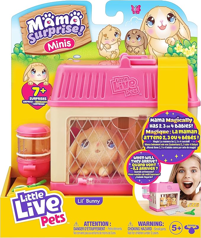 Little Live Pets Lil Baby Bunny Playset Pack, Mama Surprise Bunny Family Collection, Interactive Fold-Out Easter Baby Girl Gifts, Toy for Kids 5+