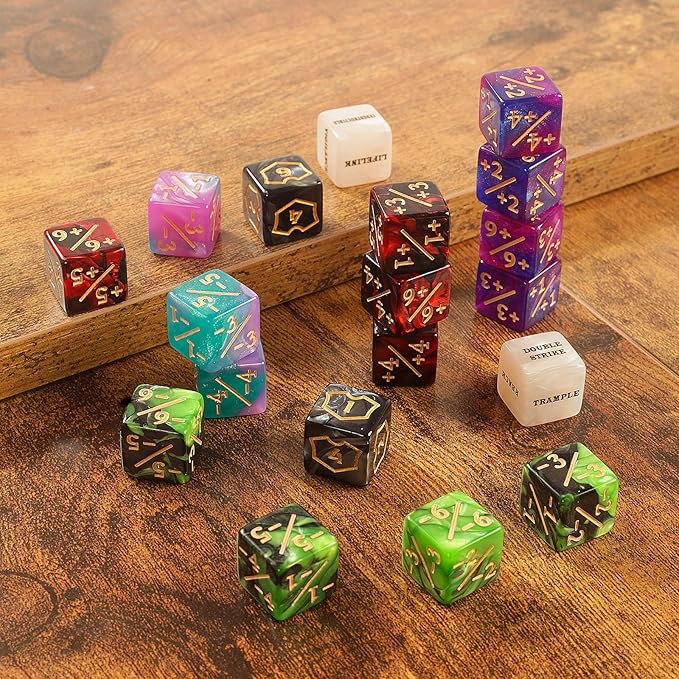 60 PCS MTG Dice Counters Keyword Counters Life Counter 1/+1 counters Commander Buff Tokens 6 Sided Dice Set for MTG, TCG, Card Games Accessories
