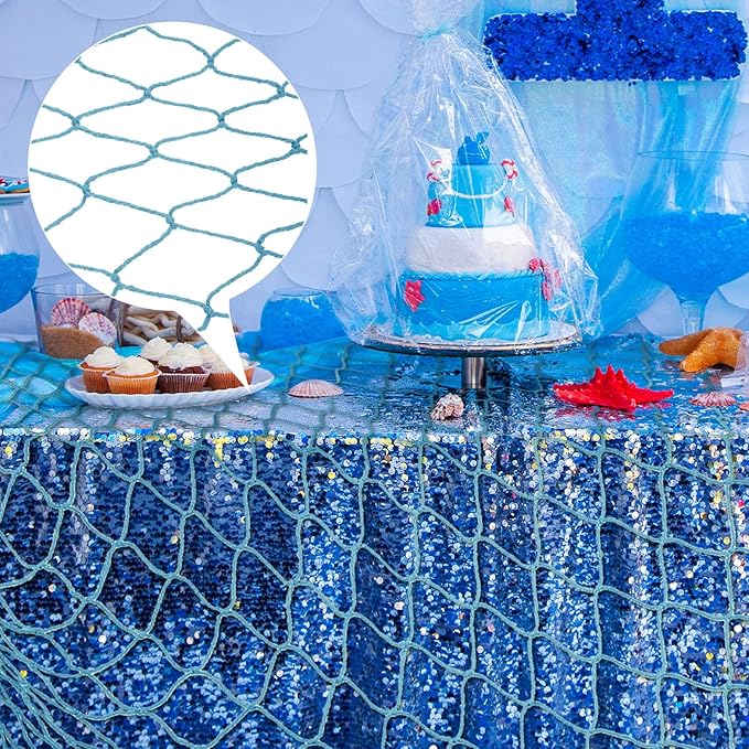 Shappy 2 Pcs Fish Net Decorative 80 x 40 Inch, Wall Hanging Fishnet for Mermaid, Pirate, Nautical, Under the Sea Party Decoration Ocean Themed Hawaii Beach Birthday Halloween Party Supplies(Blue)