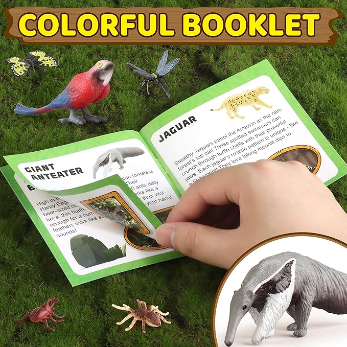37PCS Rainforest Animals Figures Toys Set, Rainforest Diorama Supplies Include Jungle Animal Figurines,Trees, Moss, Sand, Stones for Kids Historical Education School Project Decoration Birthday