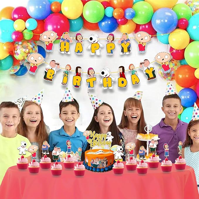"Stewie Grifin Theme Birthday Party Supplies – Funny Cartoon Baby Character Decorations & Adults – Includes Party Banner, Cake Topper, Cupcake Toppers, & Table Décor for Birthday Celebrations"