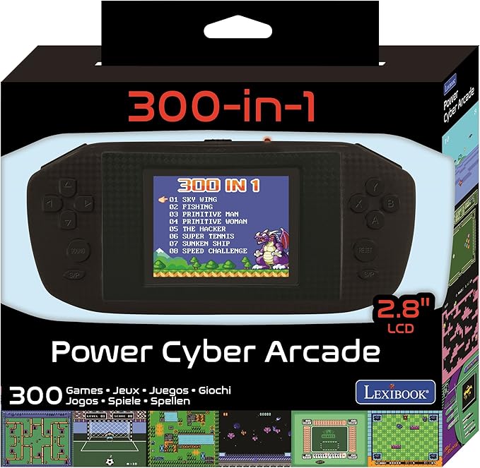 LEXiBOOK JL3000 Power Cyber Arcade Portable Game Console, 300 Games, 2.8" LCD Color Screen, Black