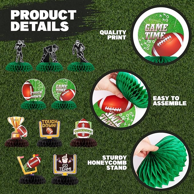 ArtCreativity Football Centerpieces for Table - Set of 10 - Sports Football Party Table Centerpiece Decoration - Football Table Party Supplies for Tailgates - Football Birthday Party Centerpiece Decor