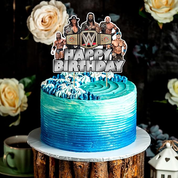 WWWE Happy Birthday Cake Topper – Wrestling Party Supplies for Boys | WWWE Theme Cake Decoration for Birthday Celebrations and Events - Birthdays Decoration Set.
