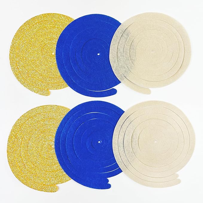 36 Pcs Blue Gold Hanging Swirl Decorations Royal Blue Glitter Gold Beige Felt Swirl Streamer Spiral Ceiling Garland for Birthday Graduation Wedding Baby Shower Retirement Nautical Ahoy Achor Party