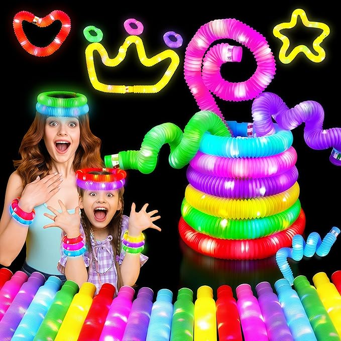 Light Up Party Favors Supplies,Bulk Glow Sticks Kids 6 Pcs Pop Tubes Toys, Christmas Birthday Gifts Stocking Stuffer for Classroom Night Dance,Boys Girls Valentine Led Necklace Bracelet Accessories