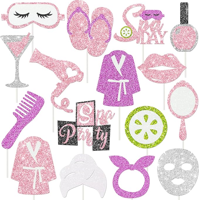 Spa Cupcake Topper Glitter Makeup Themed Birthday Cupcake Decorations 24Pcs Spa Party Cupcake Picks Spa Day Mask Slumber Cake Decor for Makeover Mask Sleepover Birthday Party Supplies