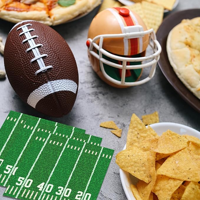 100-Pack Football Party Napkins, 2 Designs, 6.5 Inchs Disposable Paper Napkins, Football Birthday, Tailgate Party Decorations & Supplies