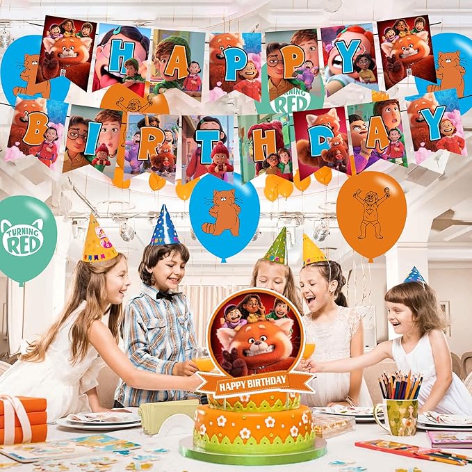 Red Panda Party Decorations,Red Panda Birthday Party Supplies Includes Banner- Cake Topper - 24 Cupcake Toppers - 18 Balloons