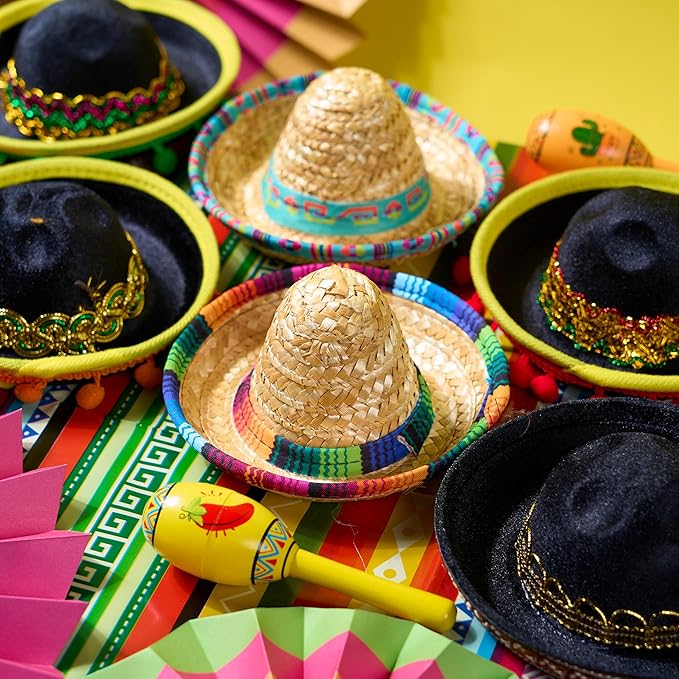 JOYIN 6 PCS Cinco De Mayo Fiesta Fabric and Straw Sombrero Headbands Party Costume for Fun Fiesta Hat Party Supplies, Luau Event Photo Props, Mexican Theme Decorations and Party Favors