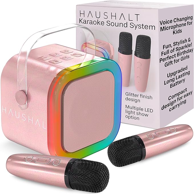 Mini Karaoke Machine for Kids Adults Teen with 2 Wireless Microphones, Gifts for Girl, Toys for Girls 6-8, Small Portable Bluetooth Speaker, Microphone, Car Singing Mic, Kareoke, Toddler Gift