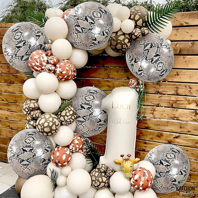 KatchOn, Snake Balloons for Jungle Party Decorations - Big 22 Inch, Pack of 6 | 4D Round Snake Print Balloons for Snake Party Decorations | Reptile Theme Animal Birthday Party Decor, Safari Decoration