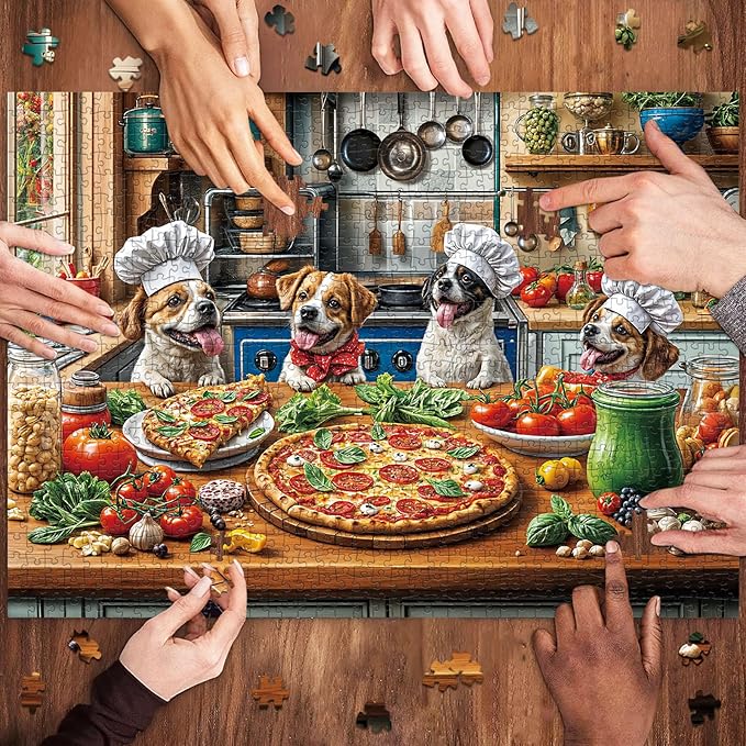Funny Dog Pizza Jigsaw Puzzle, 1000 Piece Puzzle for Adults, Food Kitchen Puzzles, Animal Pet Lover Challenging Puzzles, Interlock Perfectly No Dust, Gifts for Easter Mother’s Day