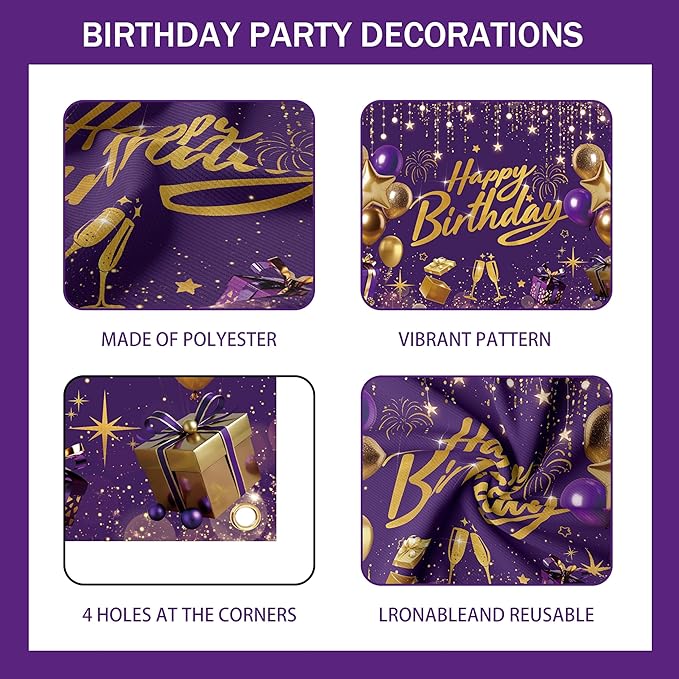 Purple and Gold Birthday Decorations for Women,Party Supplies with Happy Birthday Backdrop,Balloon Garland Arch Kit For Girls