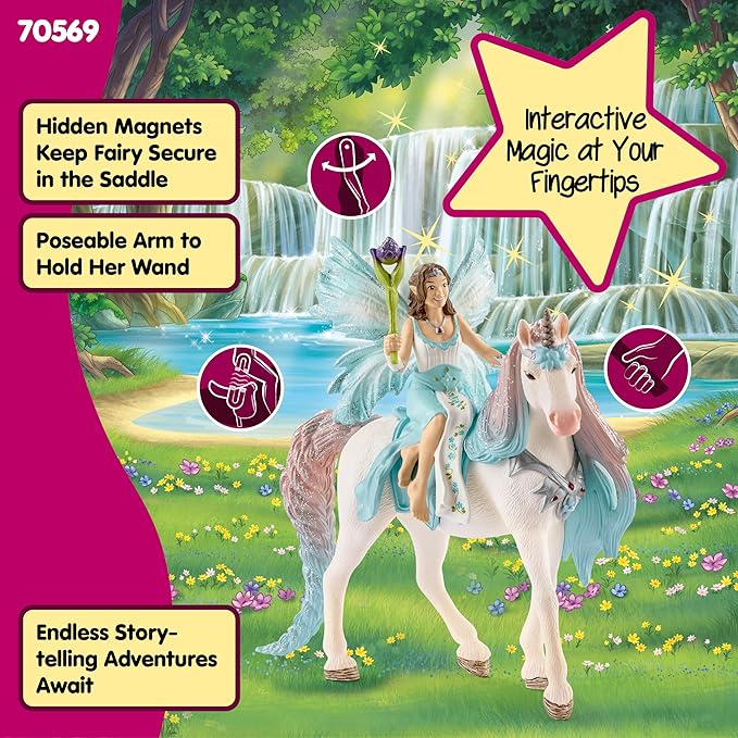 Schleich Bayala - 3PC Eyela Fairy Toy with Princess Unicorn Figurine - Fantasy Fairy Figure with Magic Wand - Durable Pixie and Magic Horse Toy for Imaginative Play - Girls and Boys 5-12 | 70569