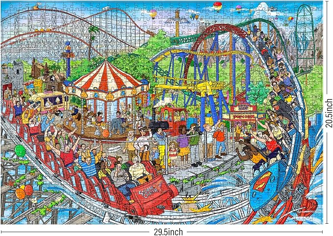 ANTELOPE 3 in 1 1000 Piece Puzzle Bundle - Roller Coaster, Drive in Movie, Cat Castle - 3000 Piece Jigsaw Puzzle, 3 Count, 15 Years and Up