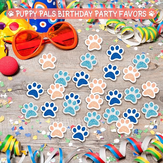 36 Pcs Paw Cupcake Toppers Glitter Dog Paw Cake Decorations 3 Colors Glitter Puppy Cupcake Toppers for Baby Shower Boys Girls Birthday Party Cake Supplies (Light Blue Blue and Orange)