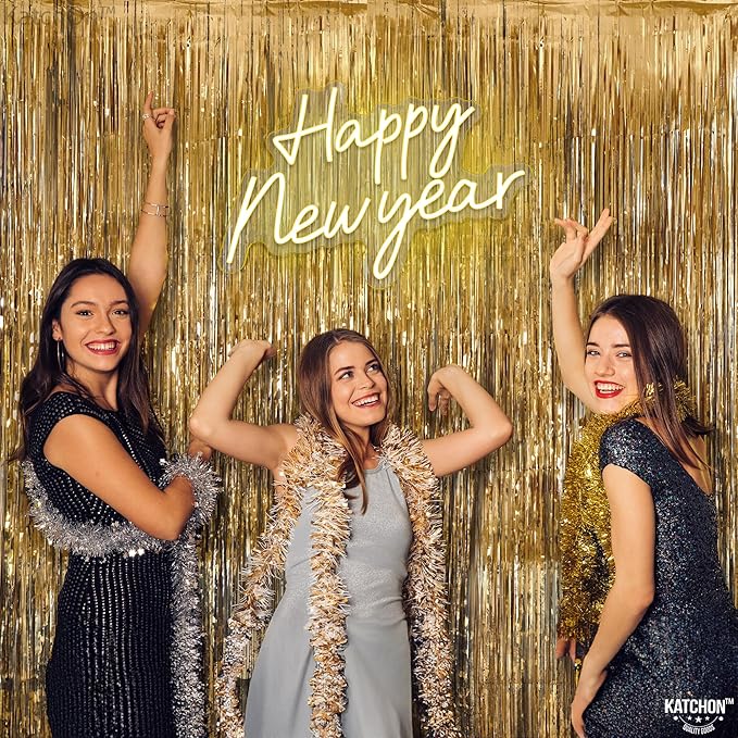 Katchon, Champagne Gold Backdrop Curtain - Pack of 2 | Gold Streamers for Ramadan Decorations for Home, Bridal Shower, Bachelorette Party Decor | Shimmer Curtains for Eid Mubarak Decorations