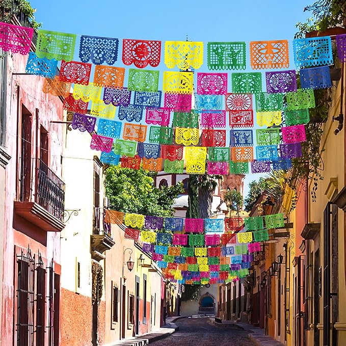 20 Pack Cinco De Mayo Banner, 360 FT Fiesta Banner Mexican Party Decorations Plastic Papel Picado Double Side Indoor Outdoor Home Yard String Flags Dia De Los Muertos Day of the Dead Hanging Decor