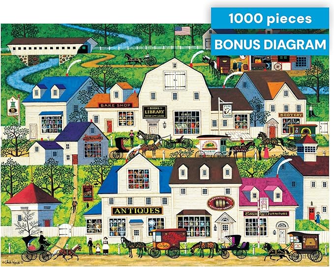 Buffalo Games - 1000 Piece Jigsaw Puzzle Charles Wysocki Shops and Buggies, Made in USA, Premium Recycled Board, Reference Diagram, Giftable