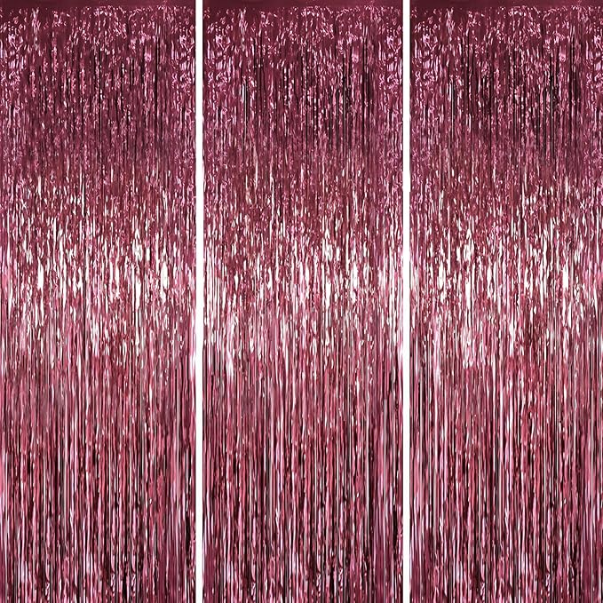 3.3 x 6.6 ft Foil Fringe Backdrop Curtains, Tinsel Streamers Party Decorations, Fringe Backdrop for Birthday, Baby Shower, Gender Reveal, Graduation (3, Burgundy)