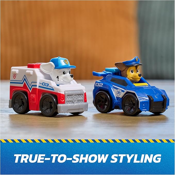PAW Patrol Search & Rescue, Pup Squad Racers, 6-Pack of PAW Patrol Vehicles with Chase, Marshall, Skye, Rubble, Rocky, & Zuma, Kids Toys for Boys & Girls Ages 3 and Up