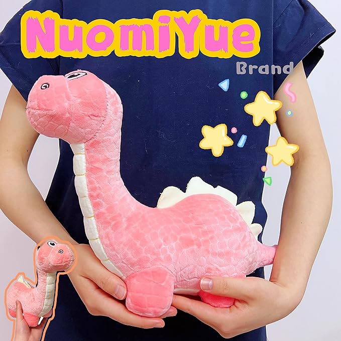 Cute Dinosaur Stuffed Animals Plush Toy for Kids, 12'' Kawaii Brachiosaurus Dino Plush Toys, Pink Dinosaur Stuffed Animal for Soft Dino Toddler Pillow, Birthday Gift, Easter Basket Stuffers