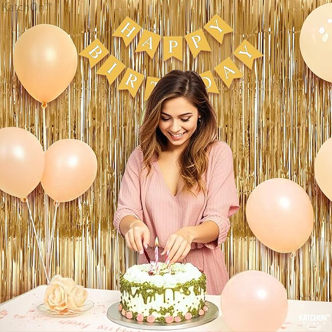 Katchon, Champagne Gold Backdrop Curtain - Pack of 2 | Gold Streamers for Ramadan Decorations for Home, Bridal Shower, Bachelorette Party Decor | Shimmer Curtains for Eid Mubarak Decorations