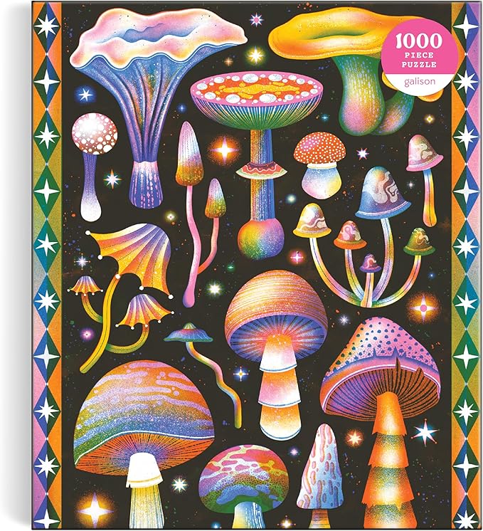 Galison Cosmic Mushrooms – 1000 Piece Jigsaw Puzzle Featuring Retro Inspired Illustration of Galactic Mushroom Artwork