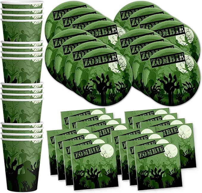 Zombie Birthday Party Supplies Set Plates Napkins Cups Tableware Kit for 16