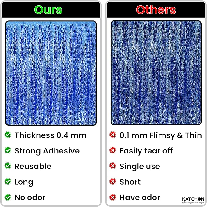 KatchOn, Metallic Wavy Blue Backdrop Curtain - Pack of 2 | Royal Blue Party Decorations | Blue Foil Fringe Streamers for Birthday Decoration | Under The Sea Party Decorations, Ocean Themed Décor