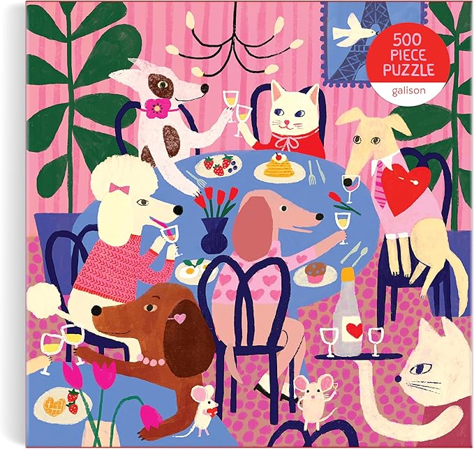 Galison Paws for Love – 500 Piece Jigsaw Puzzle Featuring Adorable Artwork of Dogs Celebrating Galentine's and Valentine's Day