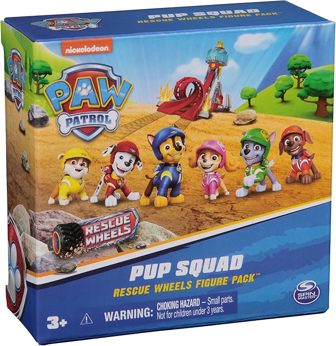 Paw Patrol: Rescue Wheels, 6-Pack Pup Squad Action Figure Gift Set, Under 2-Inch Figures, Kids Toys for Boys & Girls Ages 3 and Up
