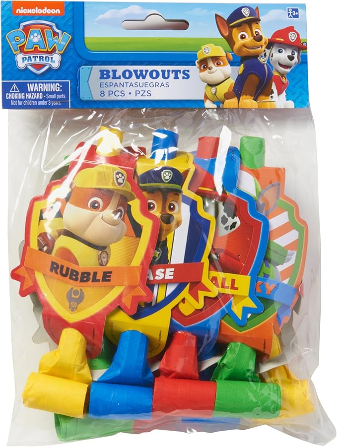 Paw Patrol Multicolor Party Blowouts - 5", 8 Pieces - Perfect Birthday Party Favors for Kids