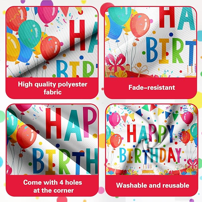 Happy Birthday Decorations For Women Men,Birthday Backdrop,Banner Balloons,Table Cloth,Paper pom poms Party Supplies for Girls Boys (Colorful)