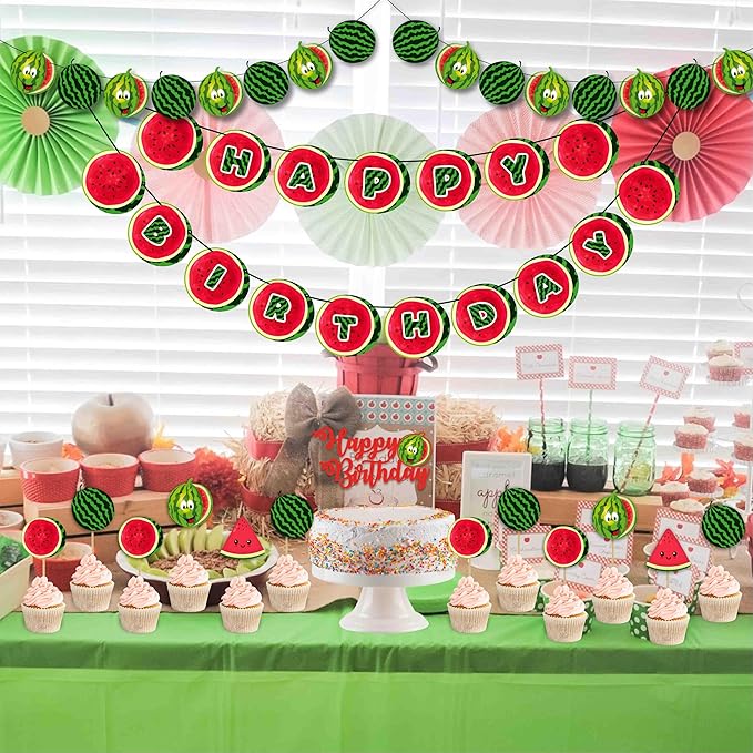 Watermelon Theme Birthday Party Supplies – Fresh Summer Fruit Inspired Party Decoration Set for Birthday Celebrations, Decorative Table Styling Items for Themed Events, Dessert Table Setup.