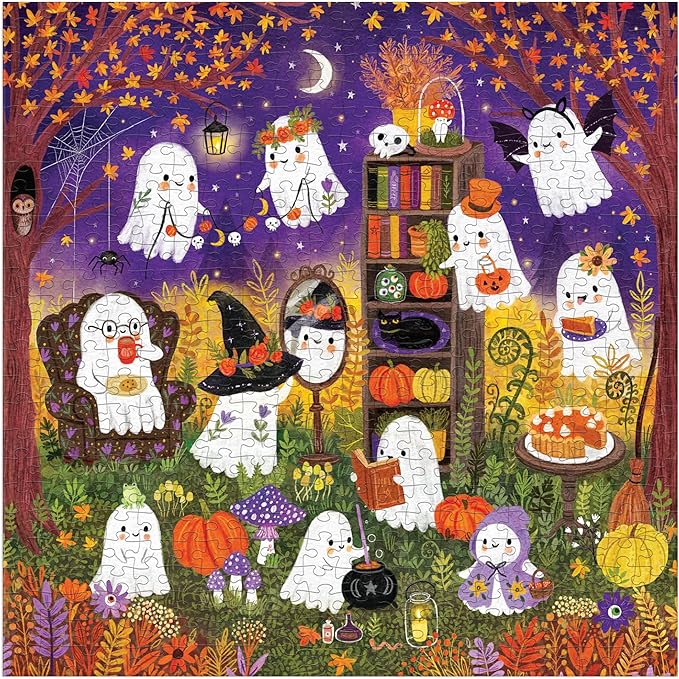 Mudpuppy Ghostly Gathering! – 500 Piece Family Jigsaw Puzzle with Colorful and Fun Illustrations of Ghosts Getting Ready for Halloween for Children Ages 8 and Up