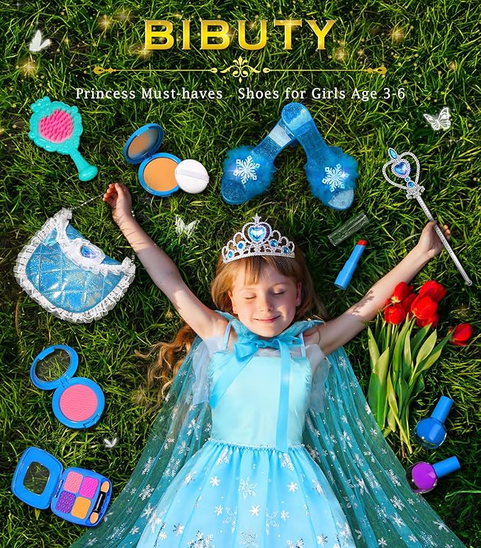 Kids Makeup Kit for Girls Dress Up for Girls, BIBUTY Pretend Play Fake Makeup Set with Princess Dress Cape Princess Shoes Crown, Princess Toy Gift for 3-6 Toddler Little Girl