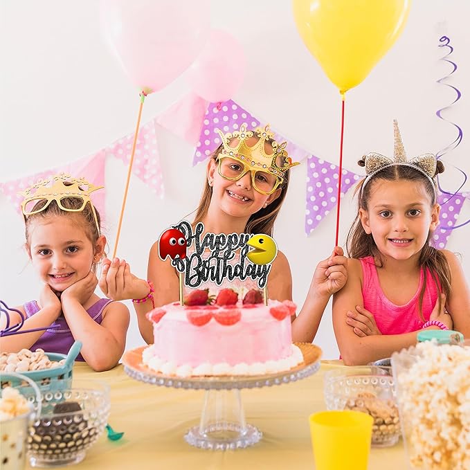 "Pacmn Ghost Happy Birthday Cake Topper – Retro Arcade Game Theme Party Decoration – Fun Gamer Birthday Cake Topper Boys, Girls, Teens, and Adults – Classic Video Game Birthday Party Supplies"