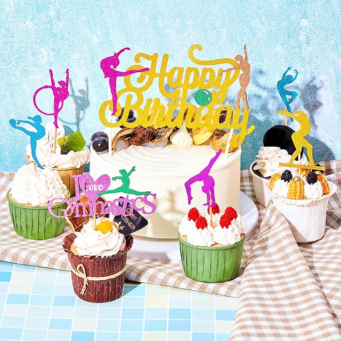 43 Pieces Gymnast Cake Toppers Glitter Gymnastics Cake Decorations Gymnastics Cupcake Toppers Gymnast Party Decorations Gymnastics Silhouette Cake Decorations for Baby Shower Party Supplies