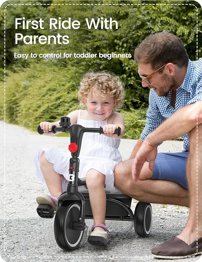 besrey Toddler Tricycle with Bell, Kids Tricycle Age 18 Months to 5 Years, Kids Trike, Toddler Bike for 1.5-5 Year Olds, Baby Trike, Gifts & Toys for Boys & Girls, Black