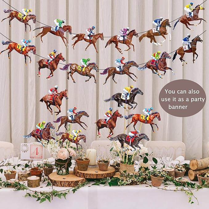 Horse Racing Centerpiece Sticks 17 Pieces Horse Race Party Table Toppers Derby Day Decorations Racehorse Party Supplies for Run for The Roses Racing Birthday Party Decor