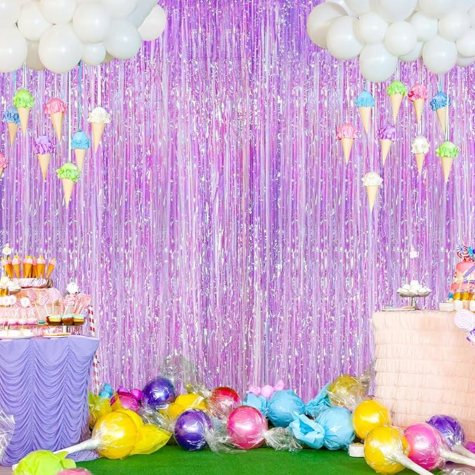 2Pack Iridescent Purple Party Backdrop Decorations,3.3x8.3ft Tinsel Curtain Birthday Decorations Foil Fringe Photo Booth Streamer Backdrop Iridescent Theme Xmas Bachelorette Graduation Party Decors